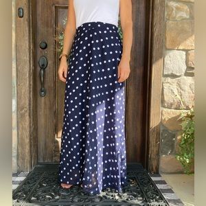 Flint & Moss navy and white polka dotted maxi skirt, size small